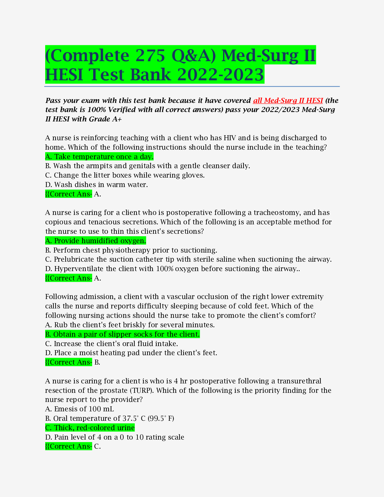 Preview image for Med-Surg II HESI Test Bank 2022